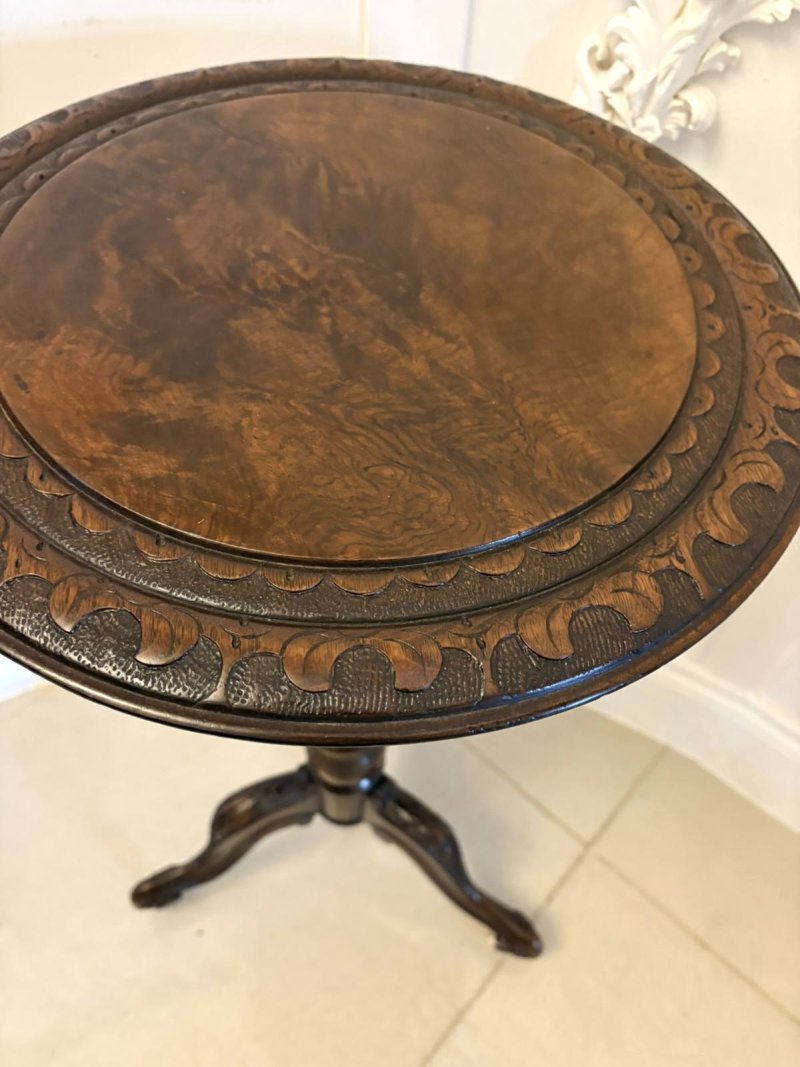 Antique Victorian Quality Carved Burr Walnut Circular Lamp Table - Image 6